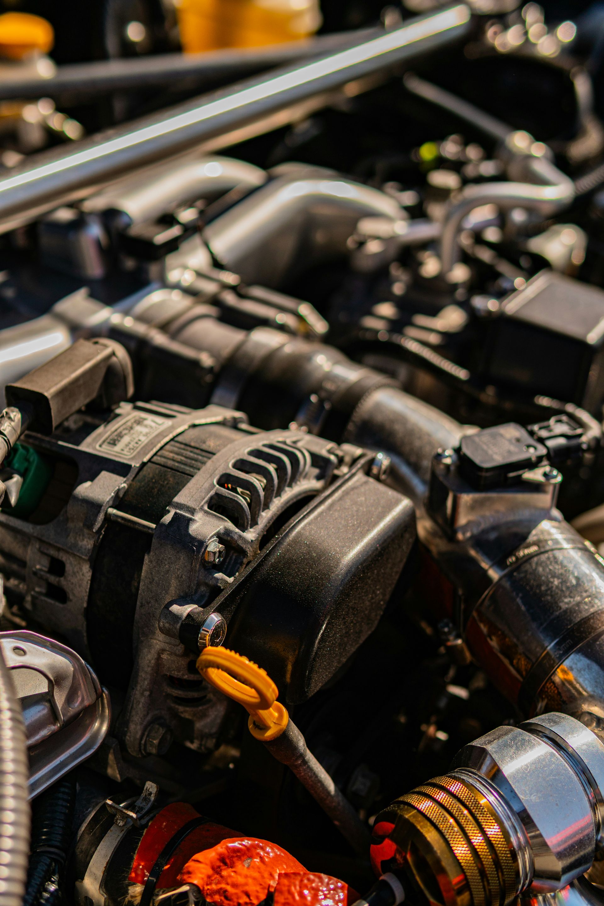 Detailed view of a car engine and its mechanical parts